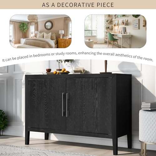Black Sideboard Storage Cabinet with 4 Doors and Adjustable Shelves G915