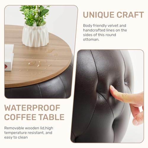 Velvet Round Storage Ottoman with Wooden Lid P118958