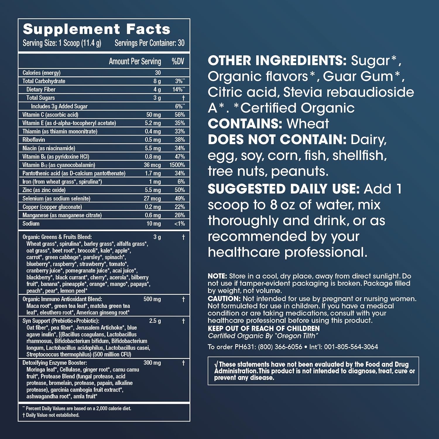 Organic Greens Powder 30 Servings F884