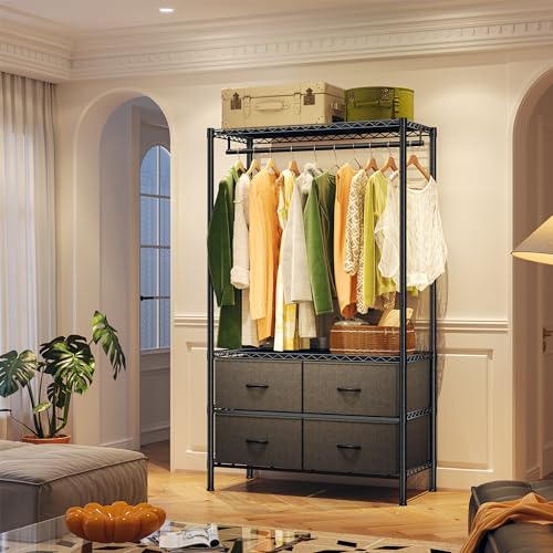 Black Heavy Duty Metal Clothes Rack with 4 Drawers A619
