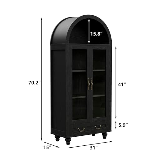 Tall Arched Storage Cabinet with Glass Doors V9673