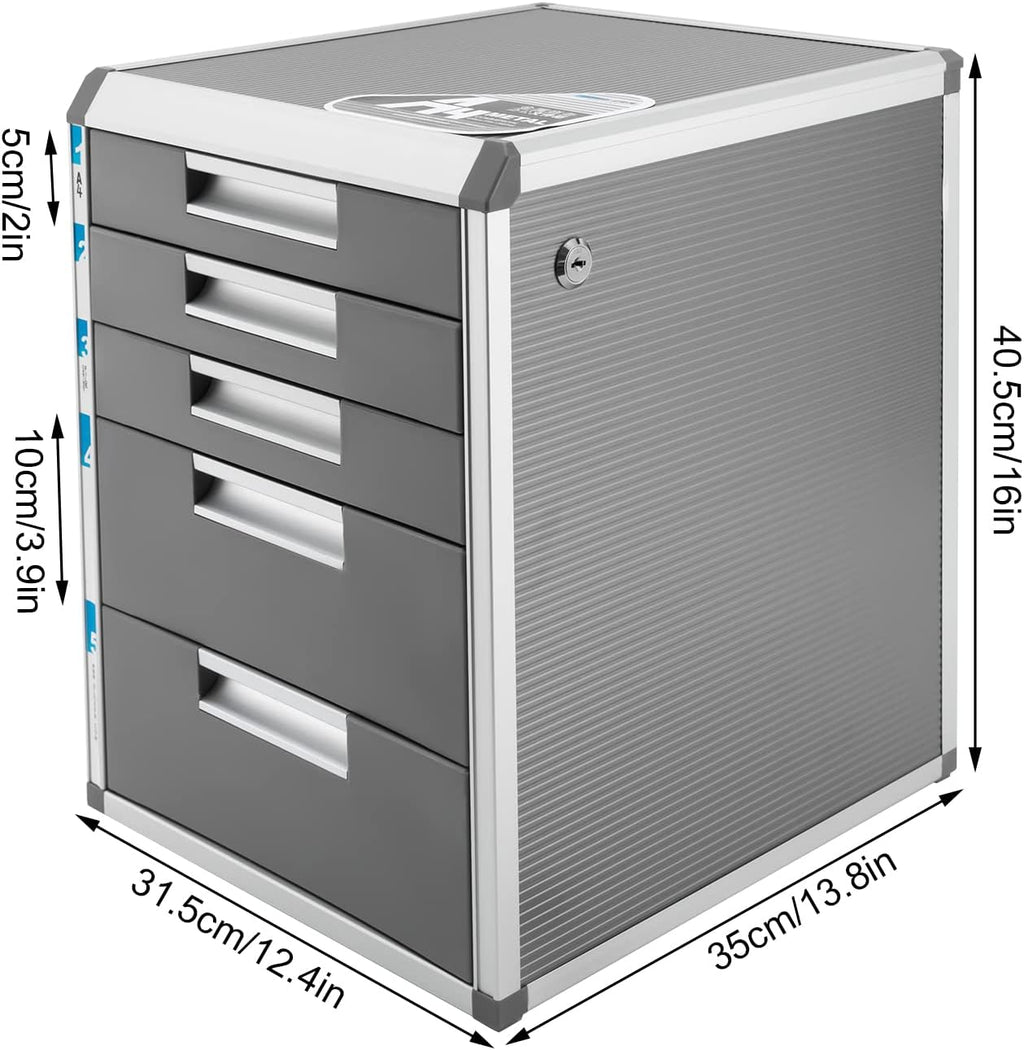 Grey 5 Layers Desktop Drawer Organizer with Lock Y281