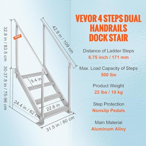 4 Step Aluminum Dock Steps with Nonslip Pedals T9173