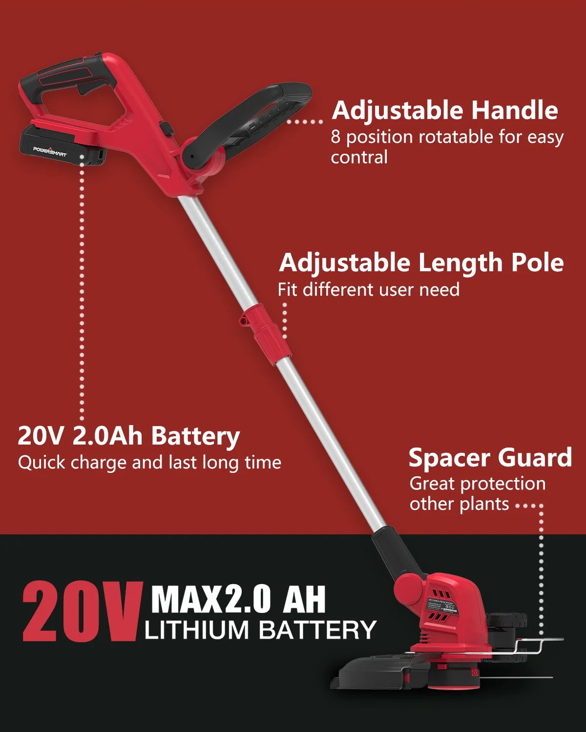 20V 12-inch Cordless String Trimmer with 2 Ah Battery and Charger Z125841