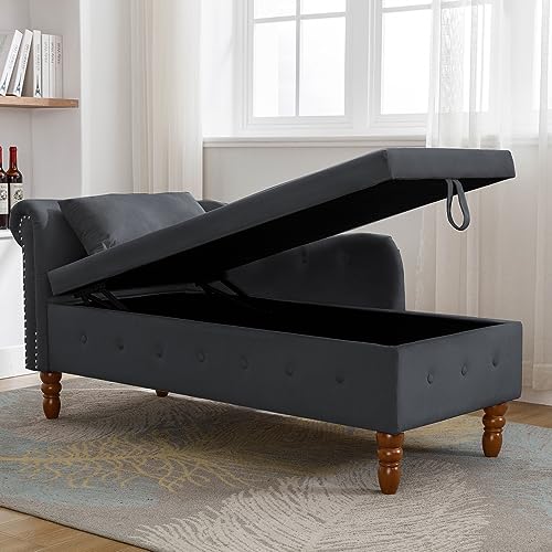 Black Velvet Chaise Lounge with Storage and Pillow X15231