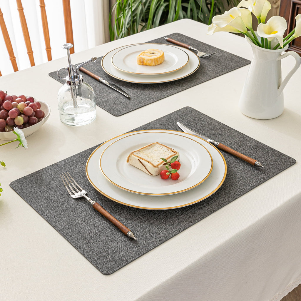 Dark Grey PU Faux Leather Vinyl Placemats Set of 6 Z108