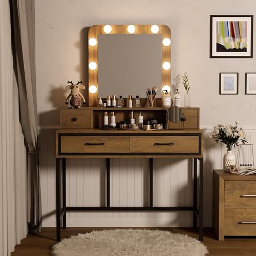 White Vanity with 4 Drawers and Lighted Mirror X504095