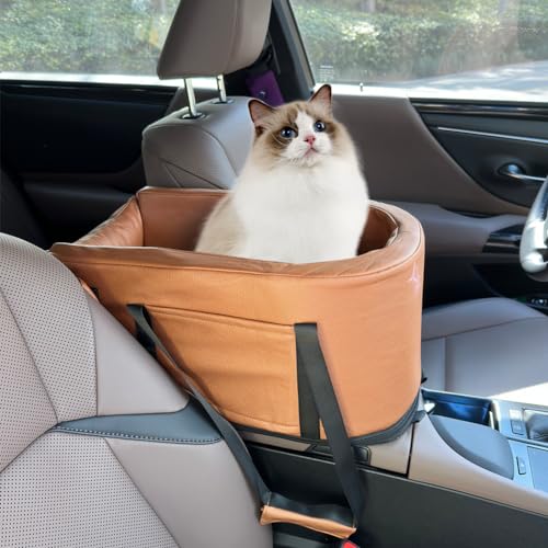Small Dog Car Seat Center Console, Waterproof Grey Leather Pet Booster X62758