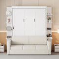White Queen Size Wood Murphy Bed with Storage Shelves W17579