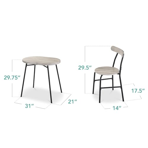3-Piece Oval Dining Table Set with 2 Chairs, Metal Frame, Dark Brown/Black I101727