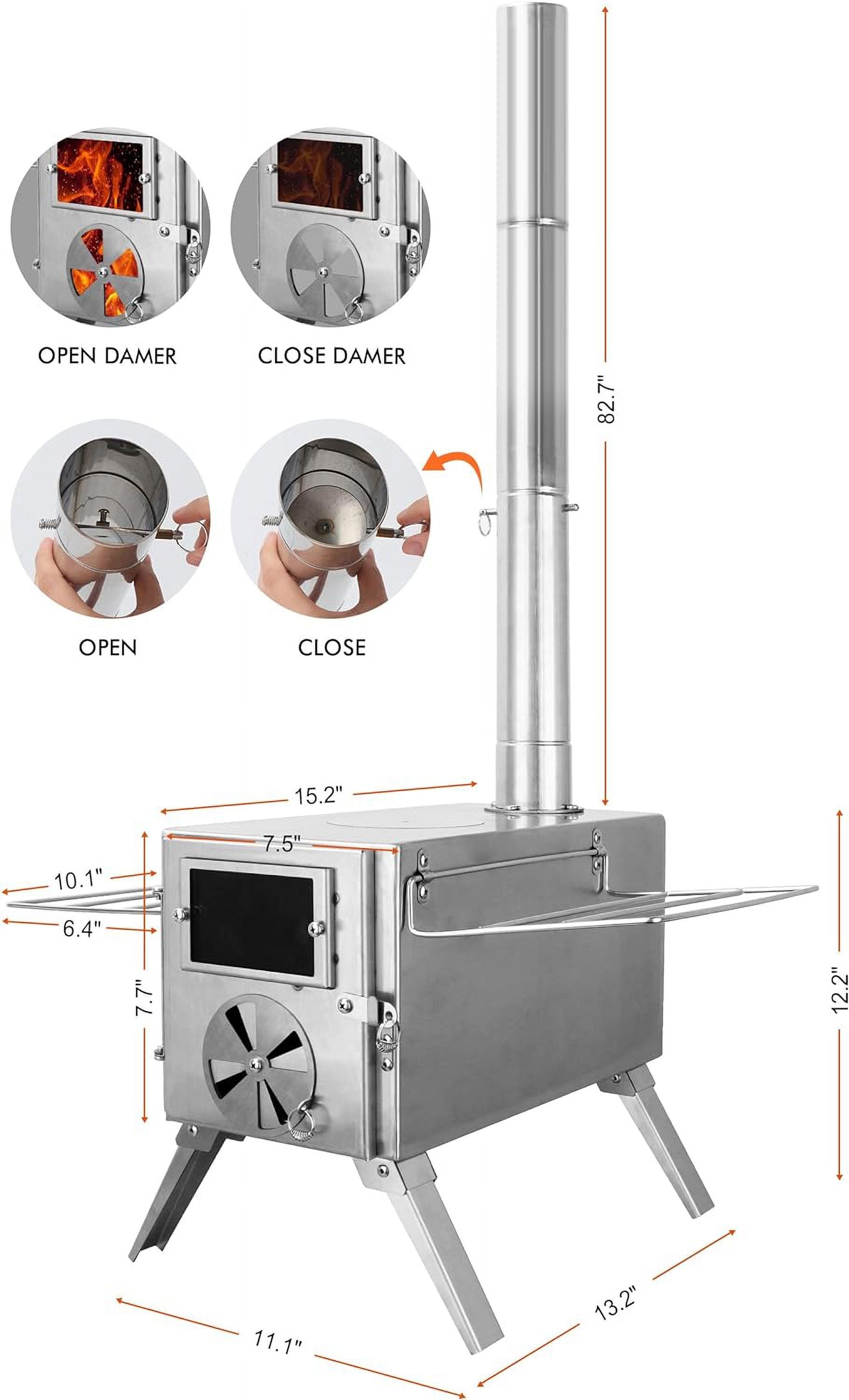 304 Stainless Steel Wood Burning Stove with Chimney Pipes B3653