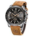 Mens Watches Analog Quartz Chronograph Waterproof Wrist Watches with Calendar Leather Stainless Steel Strap C110