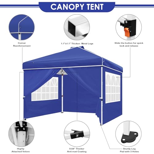 Blue 10x10 Pop Up Canopy Tent with Removable Sidewalls and Mesh Windows W260