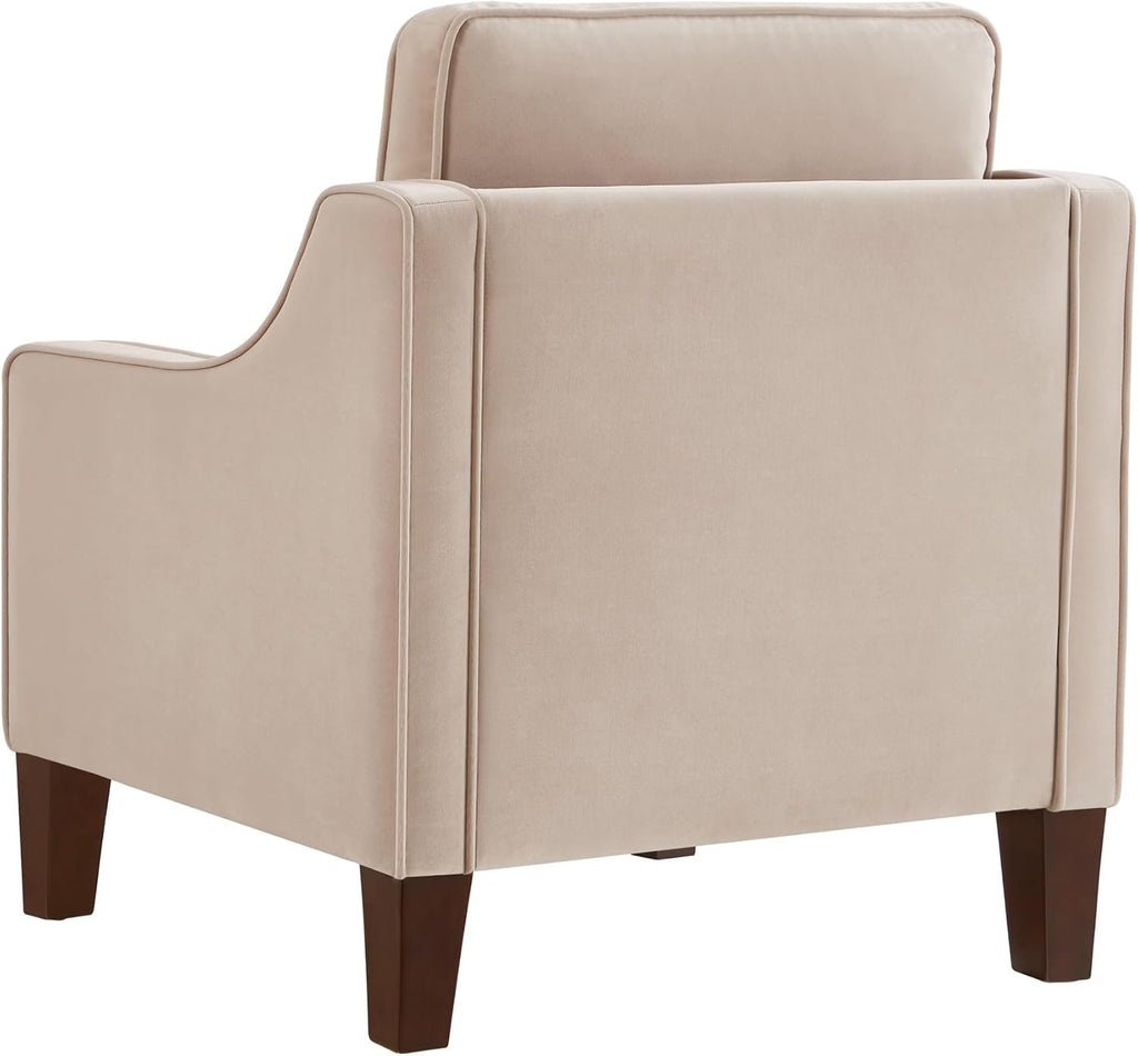 Taupe Velvet Accent Chair with Wooden Legs O731711