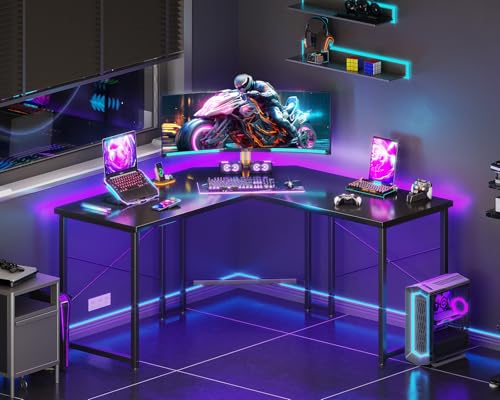 Black 51 inch L Shaped Gaming Desk with Carbon Fiber Surface L6875