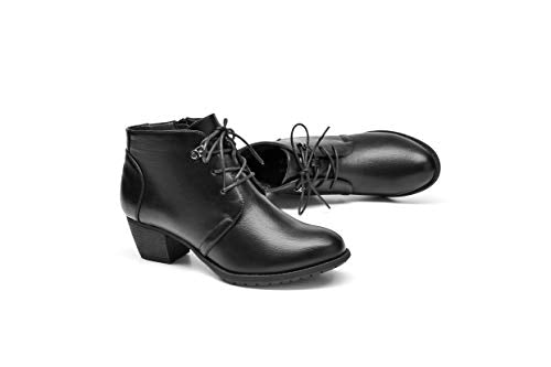 Women's Ankle Boots Lace-up Round Toe Low Heel Booties with Side Zipper S9362