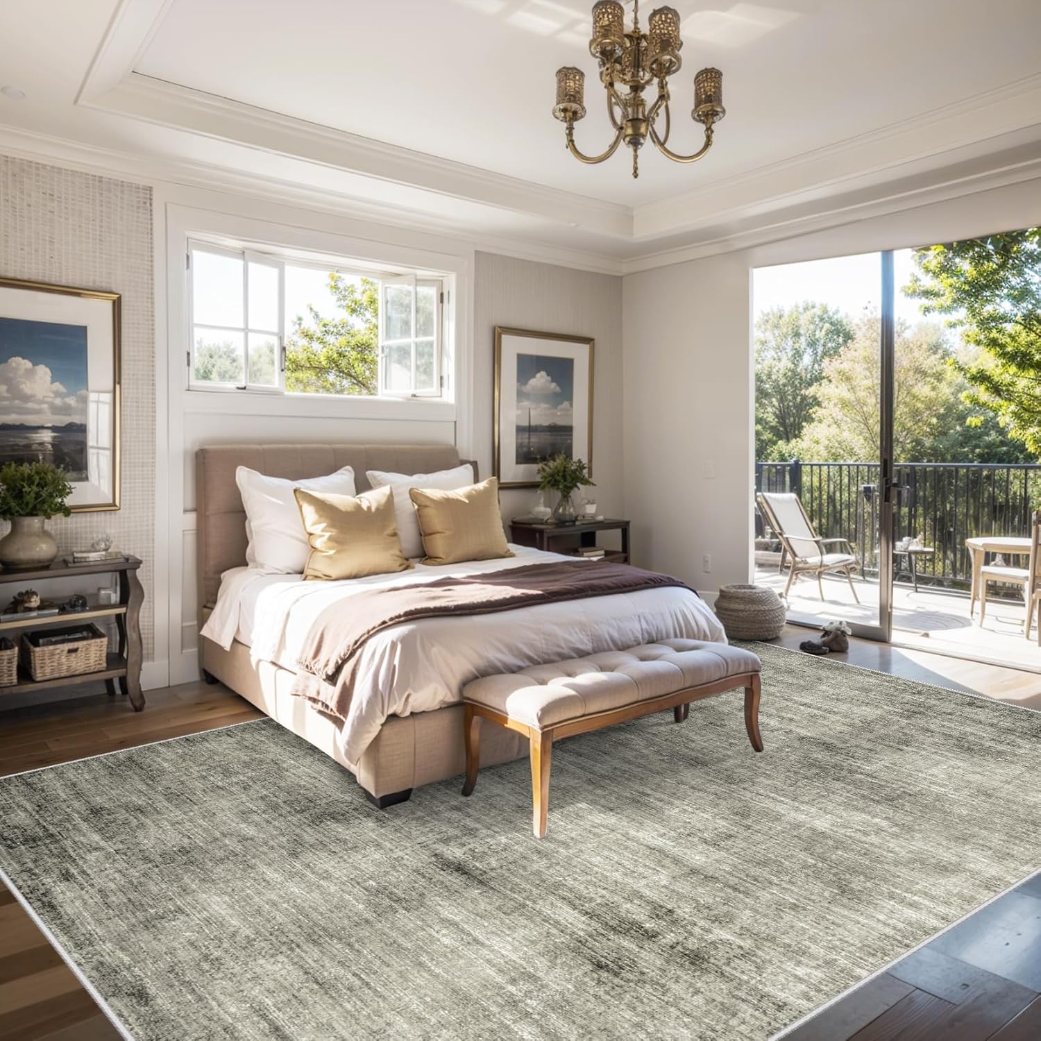 8x10 Washable Non-Slip Abstract Area Rug (Grey) Y32878