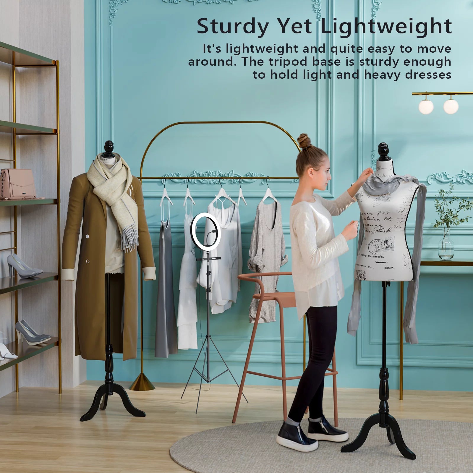 Female Dress Form Mannequin Body Torso with Wooden Tripod Base Stand W888007