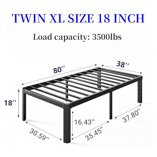 Twin Size 18 Inch Heavy Duty Platform Bed Frame with Steel Slat Support J987