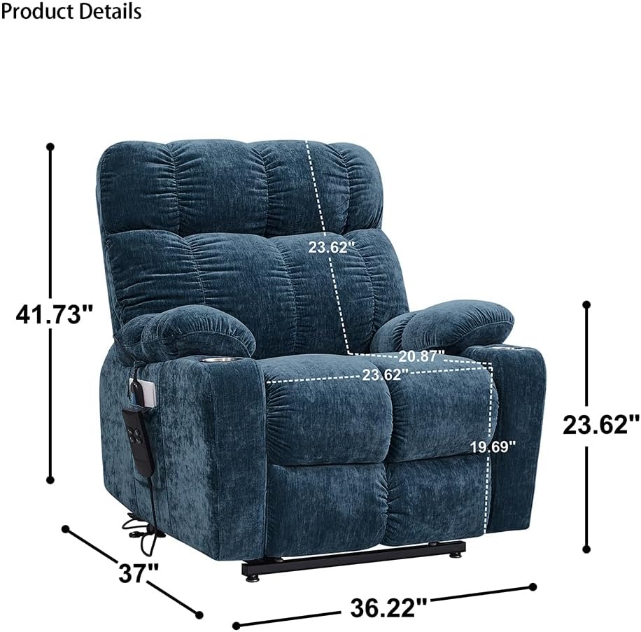 Blue Dual Motor Power Lift Recliner Chair with Remote Control Massage and Heat Cup Holder H628302