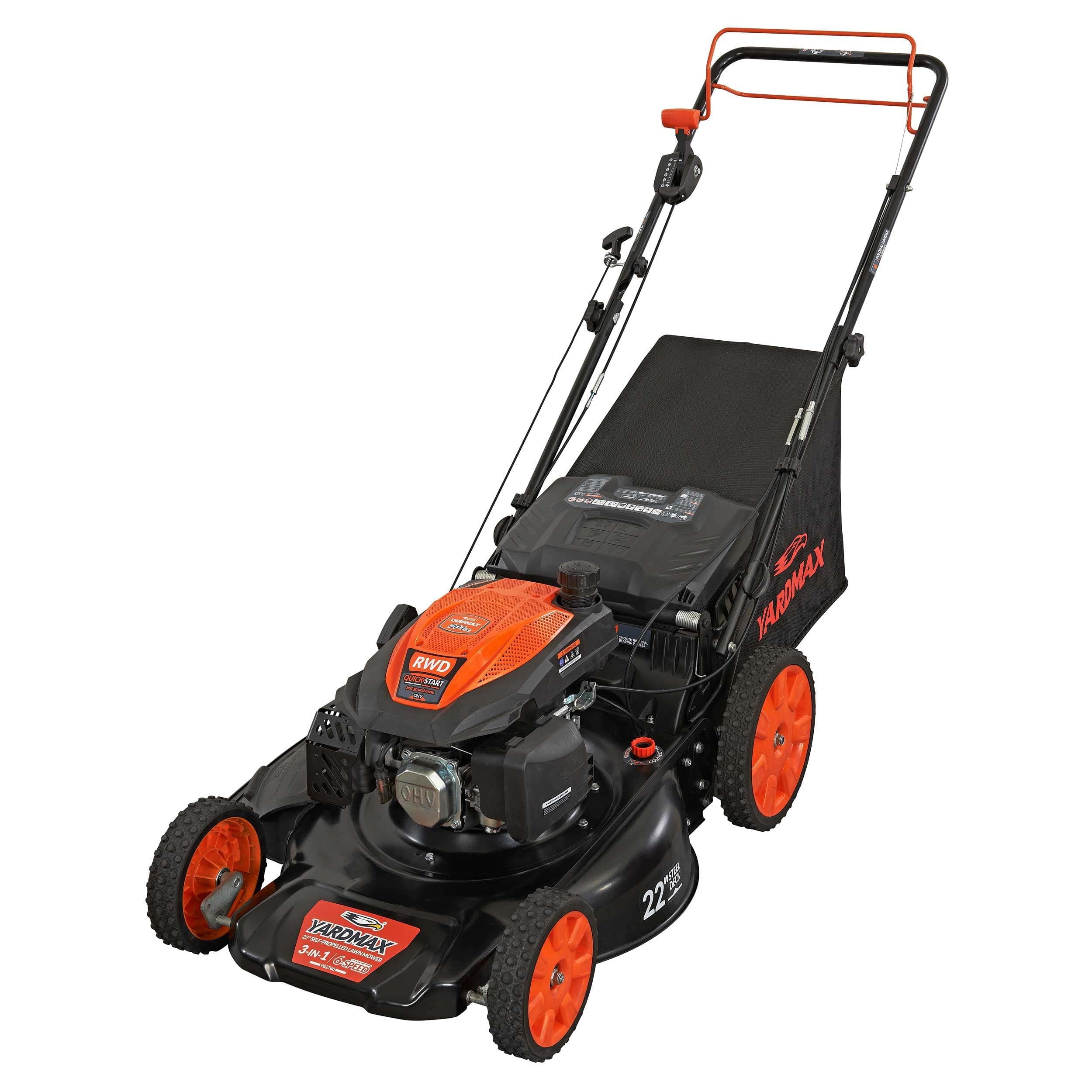 22 in. 201cc 6 Speed CVT RWD 3-in-1 Gas Self Propelled Lawn Mower V406719