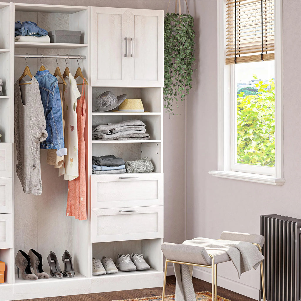 2 Door 2 Drawer Modular Closet Unit, Ivory Oak I9717