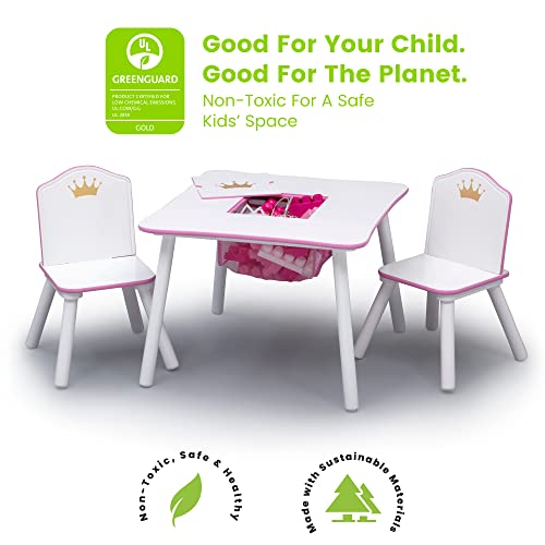 White/Pink Kids Wood Table and Chair Set with Storage J624