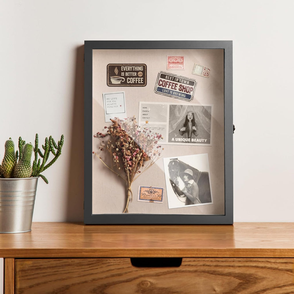 Black 16x20 Shadow Box Display Case with Door and Metal Lock N50384