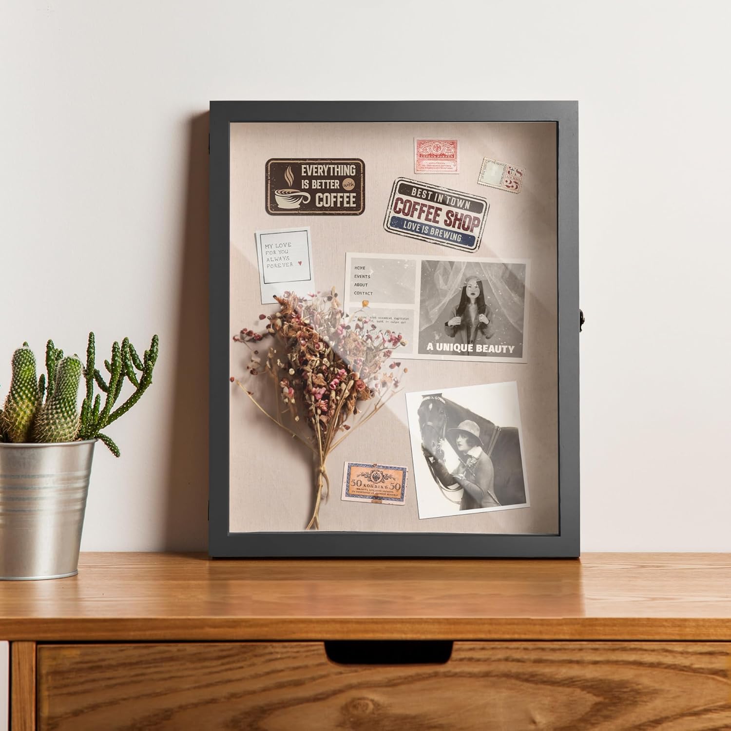 Black 16x20 Shadow Box Display Case with Door and Metal Lock N50384