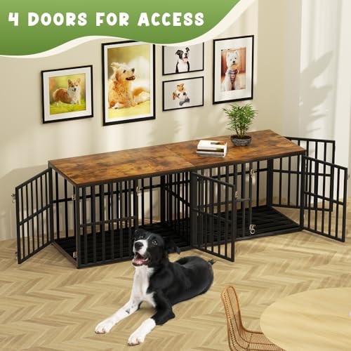 Black 76" Wooden Double Dog Crate with 4 Doors C27963
