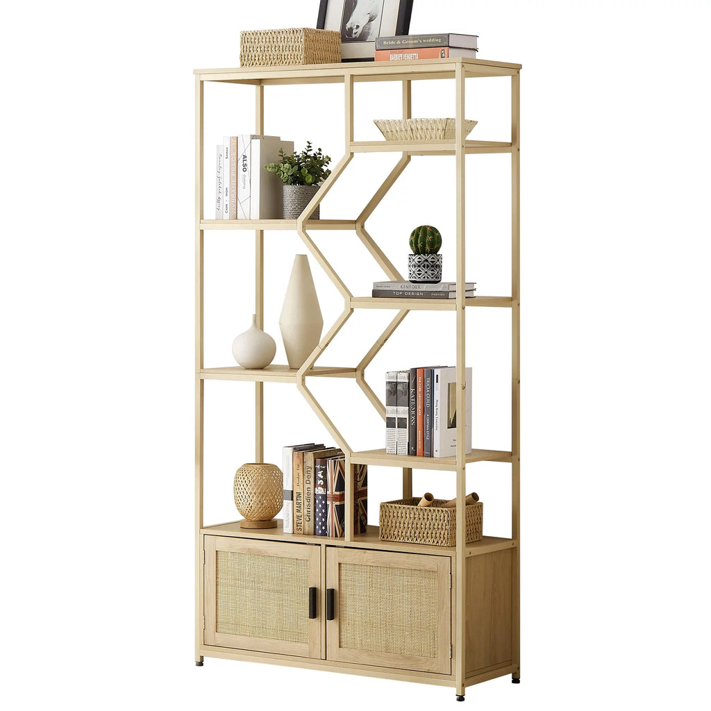 7 Tiers Rattan Bookcase with Doors O285331