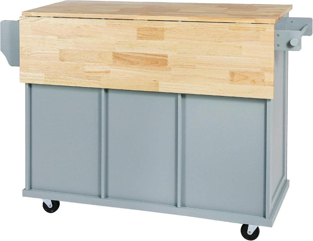 Blue Kitchen Cart with Rubber Wood Drop-Leaf Countertop R356542