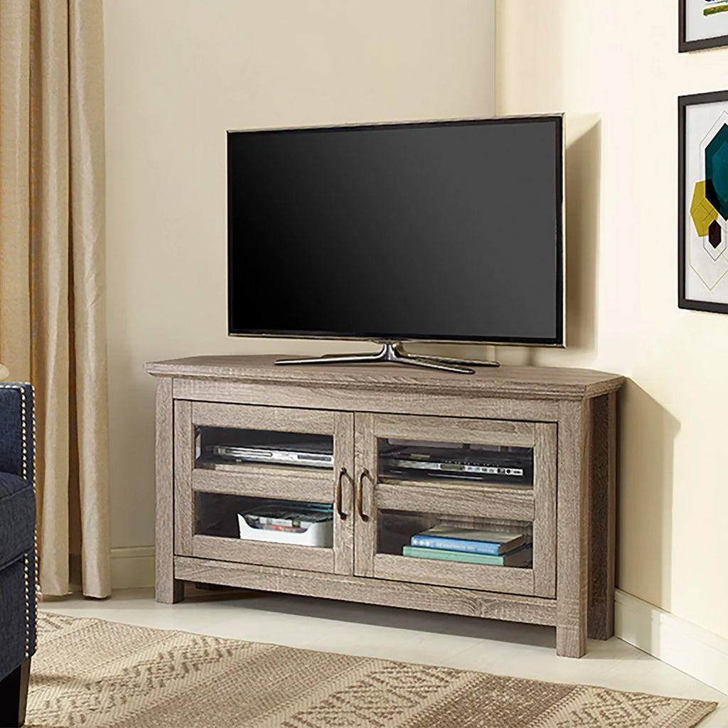 Grey Wash Wood Corner TV Console Y3977