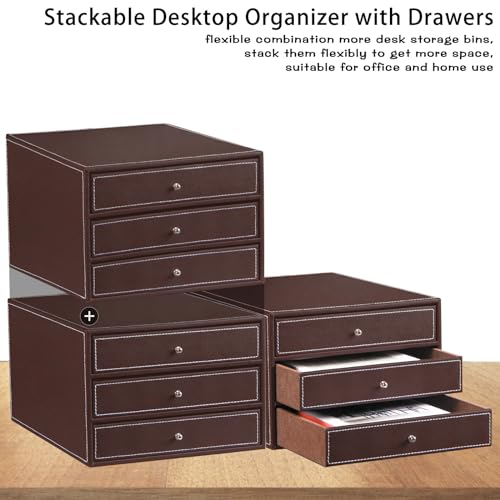 PU Leather 3 Drawer Desk Organizer U8157
