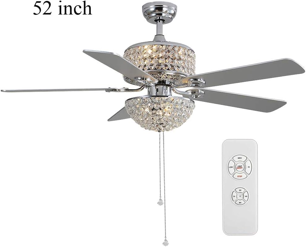 Silver Crystal Ceiling Fan with Light and Remote 5 Blades K7109