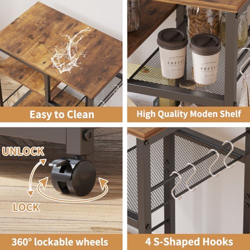 4-Tier Rolling Kitchen Cart with Lockable Wheels H5665