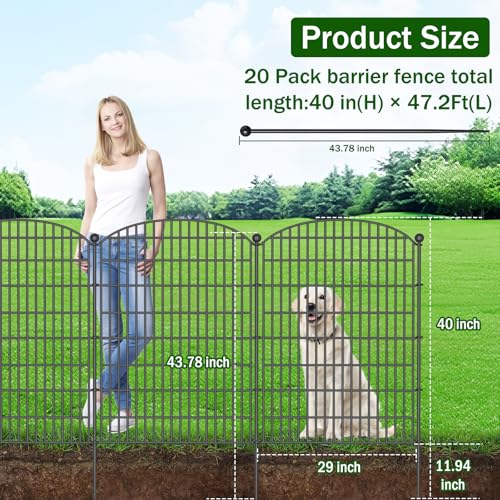 10 Panels No Dig Decorative Garden Fence 40 in x 23.6 ft Rustproof Metal Fencing I6727
