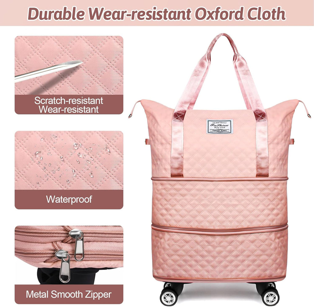 Pink Rolling Duffle Bag with Wheels and Handle Y9443