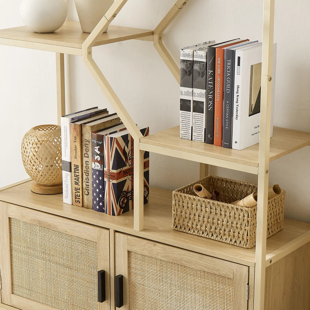 7 Tiers Rattan Bookcase with Doors O285331