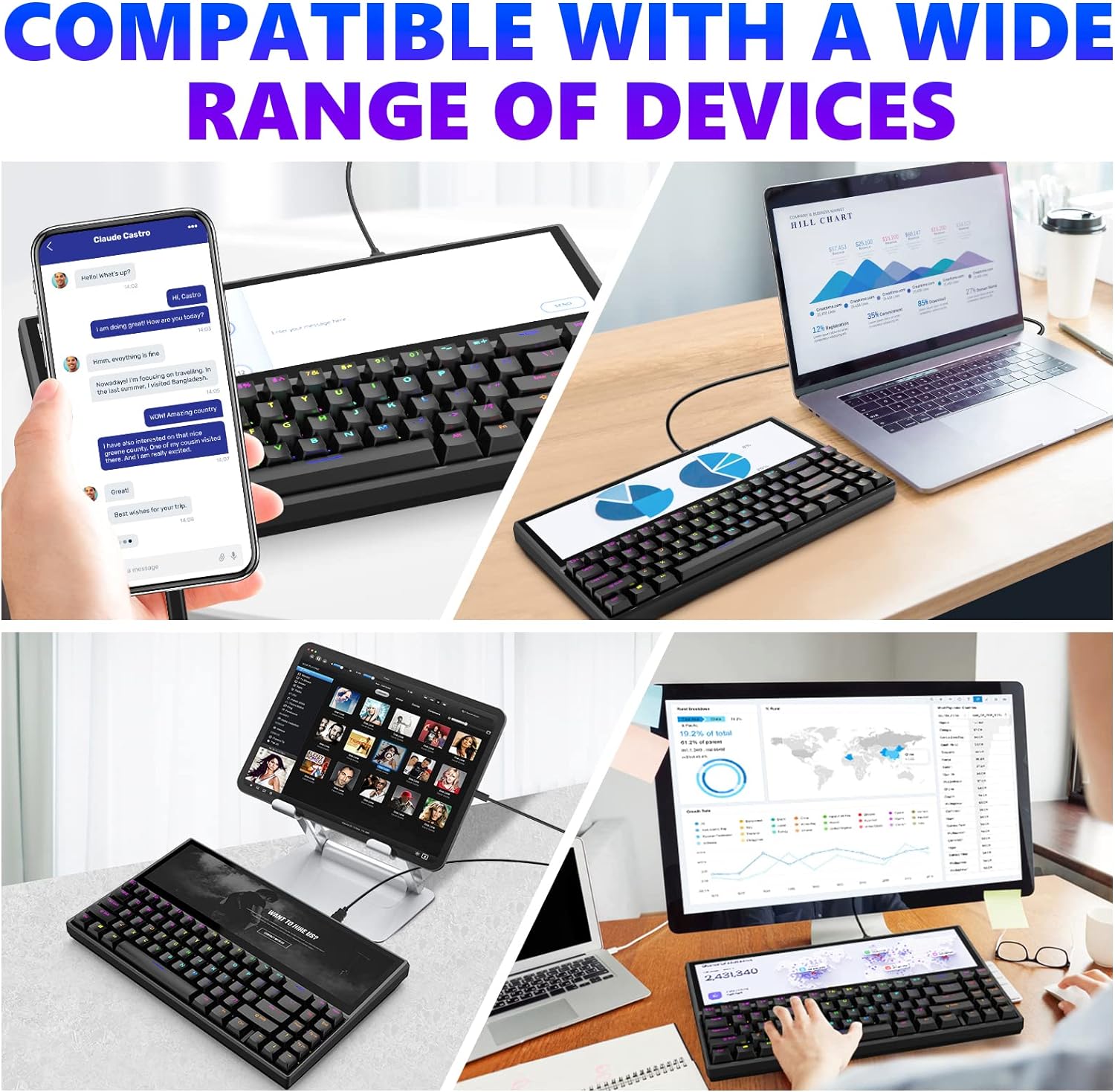 Mechanical Keyboard with Touchscreen, 71 Keys RGB LED Backlit, Black B818214