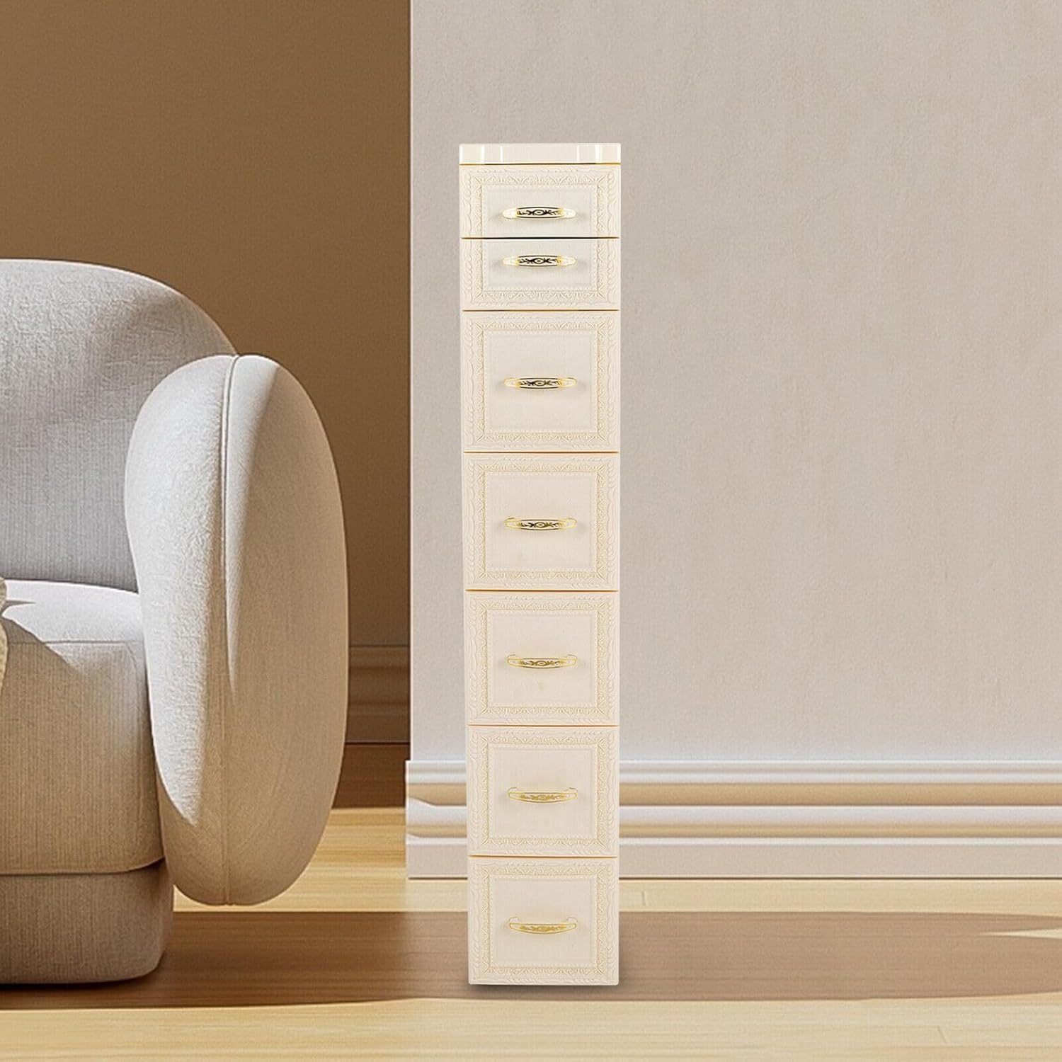 6 Tier Narrow Storage Cabinet with Drawers and Casters S840