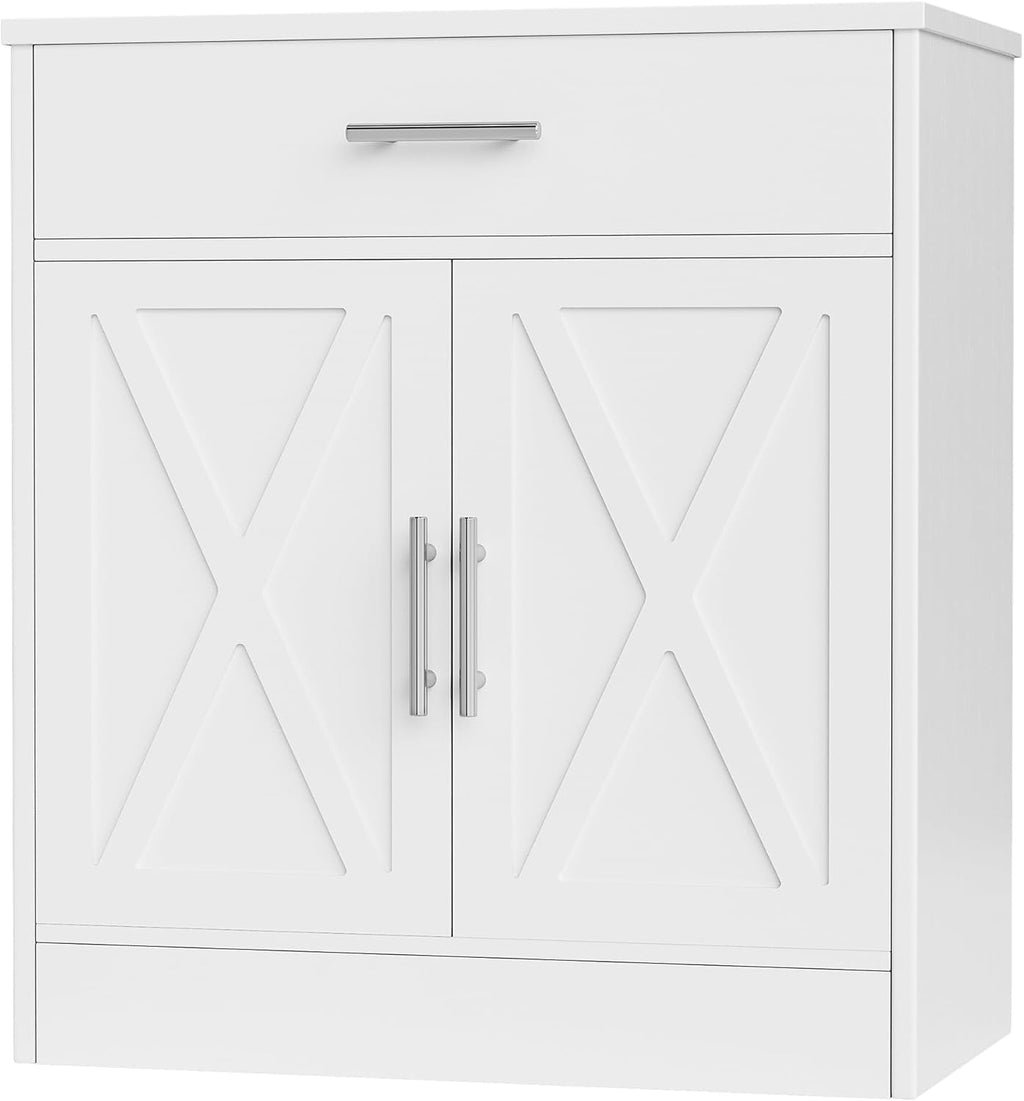Ivory White Wood Sideboard Buffet Cabinet with 2 Doors J81803