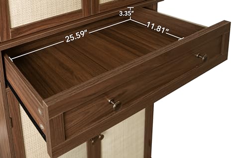 Tall Cabinet with 4 Rattan Doors and 1 Drawers, Adjustable Shelves (Walnut) U4723