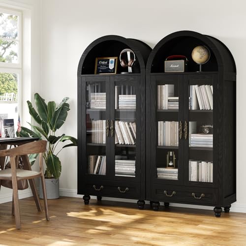 Tall Arched Storage Cabinet with Glass Doors V9673