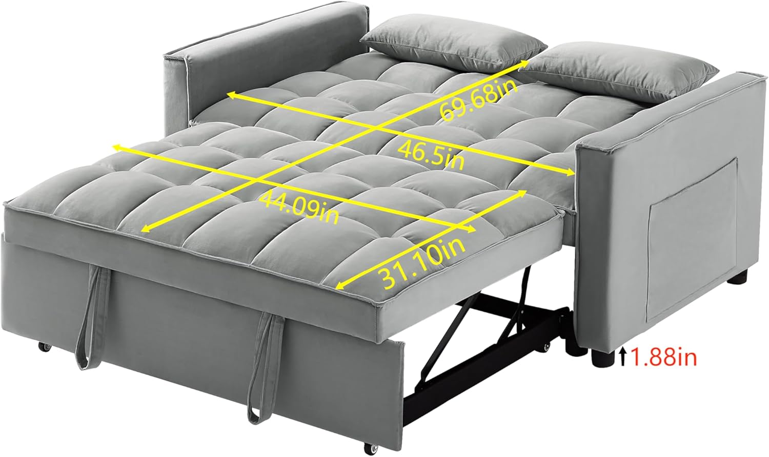 Gray Full Pull Out Sofa Bed with Pillows M9619