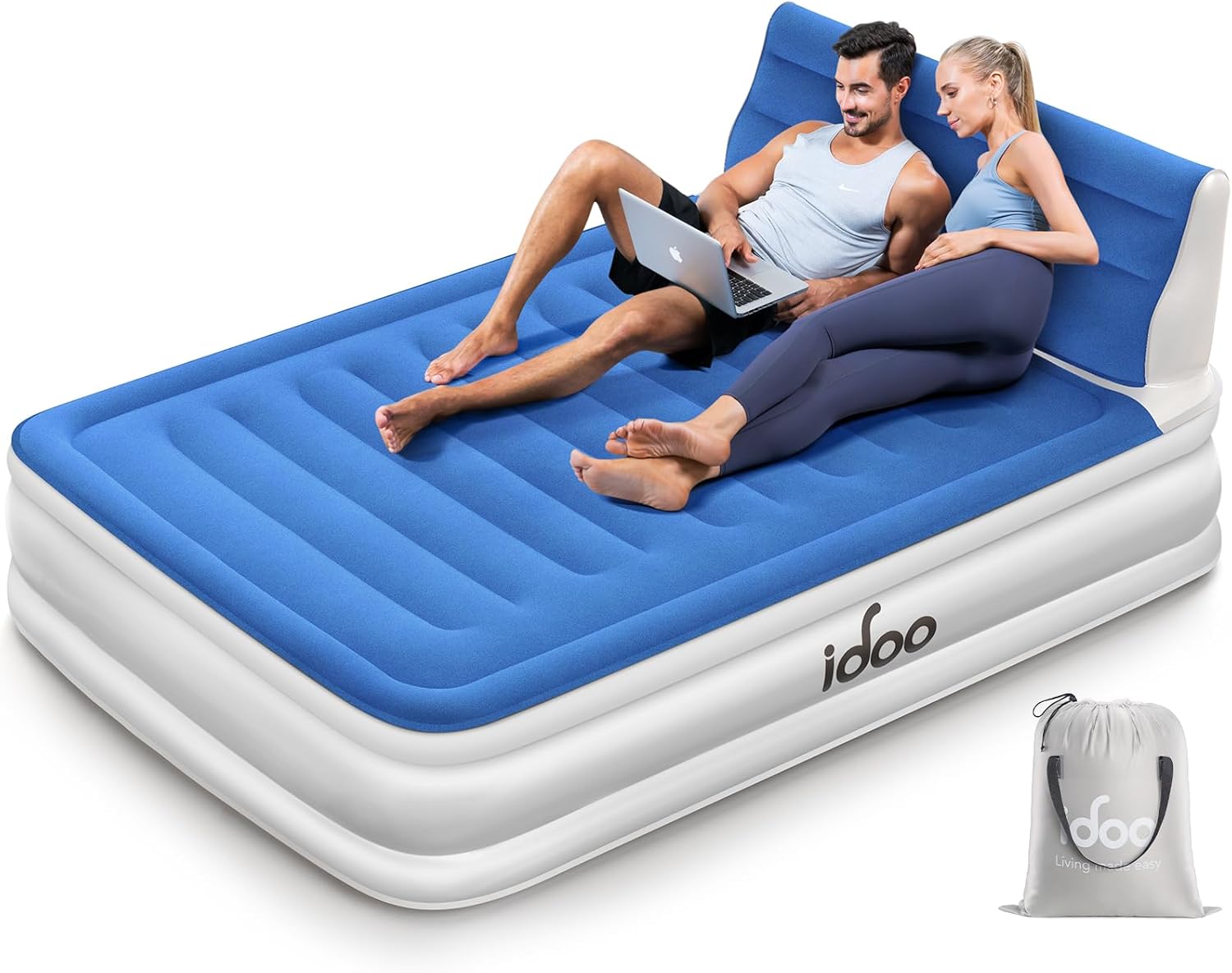 15" Blue Full Size Air Mattress with Built in Pump I834