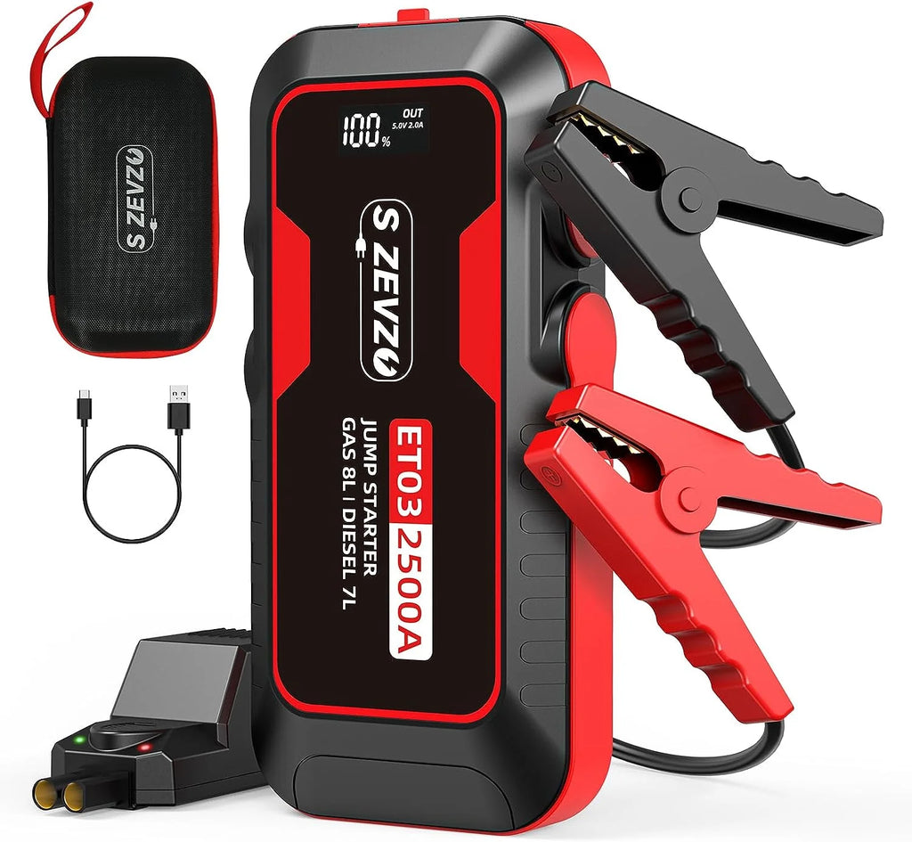 2500A 74Wh Portable 12V Car Jump Starter with LCD Display and LED Light B877