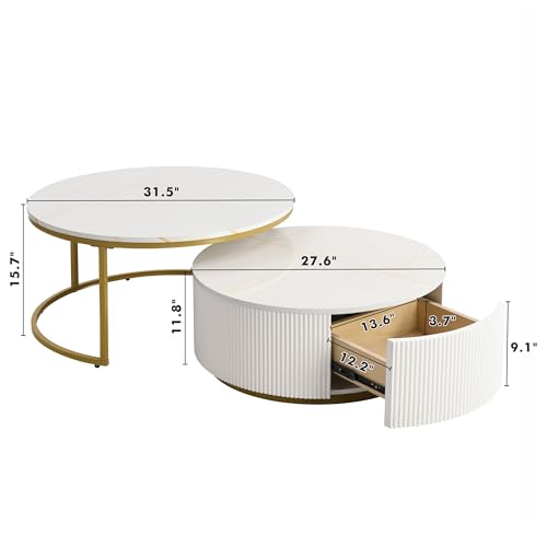 Round Nesting Coffee Table Set of 2 with Drawers W586060
