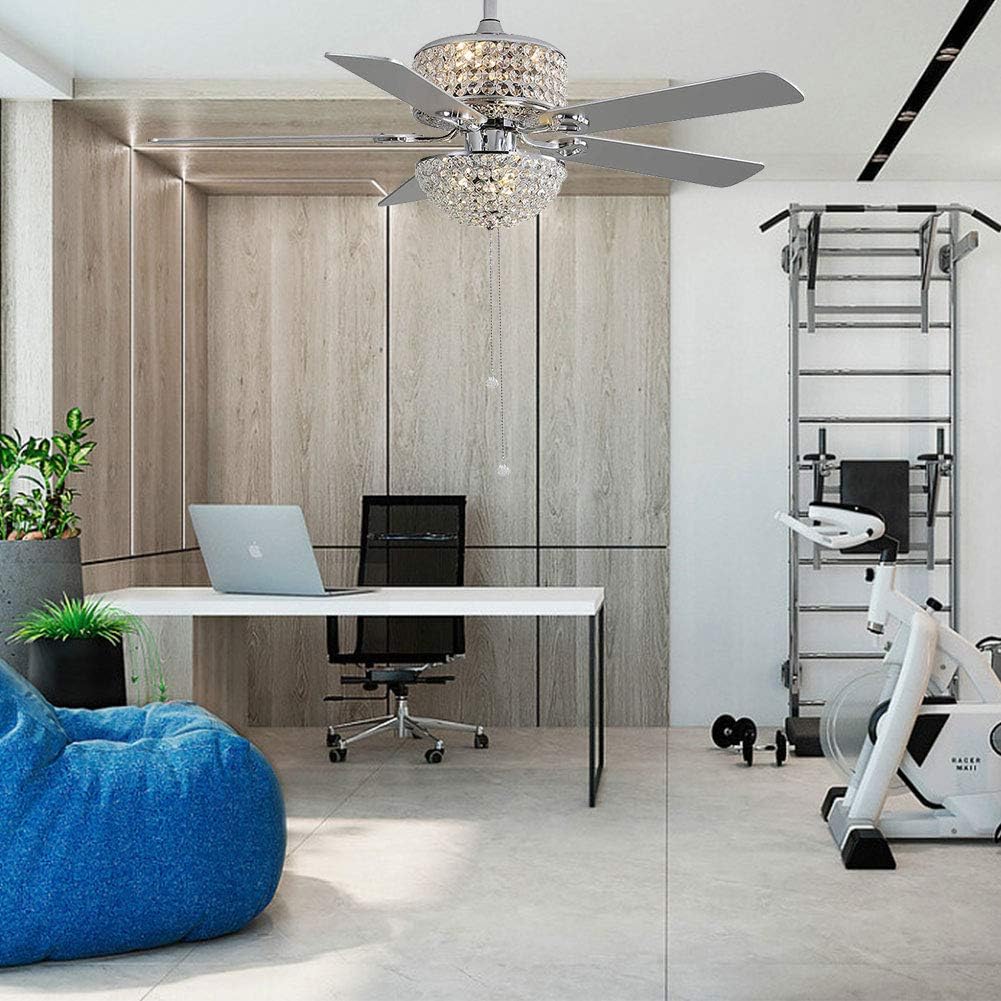 Silver Crystal Ceiling Fan with Light and Remote 5 Blades K7109