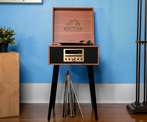 8-in-1 Turntable Music Center with Record Player, CD/MP3 Player, FM Radio, Bluetooth, USB Playback, Stereo Speakers, Espresso Y852